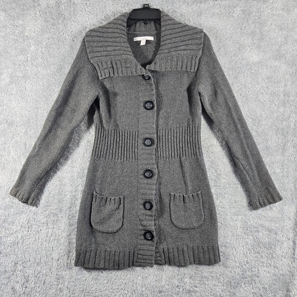 Old Navy Gray Cotton Lambswool Blend Ribbed Shawl Collar Sweater Jacket Small